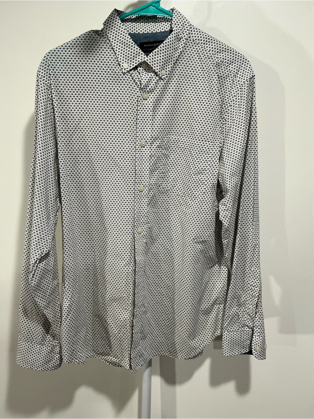 Banana Republic White Button-Down Shirt with Black Dot Pattern